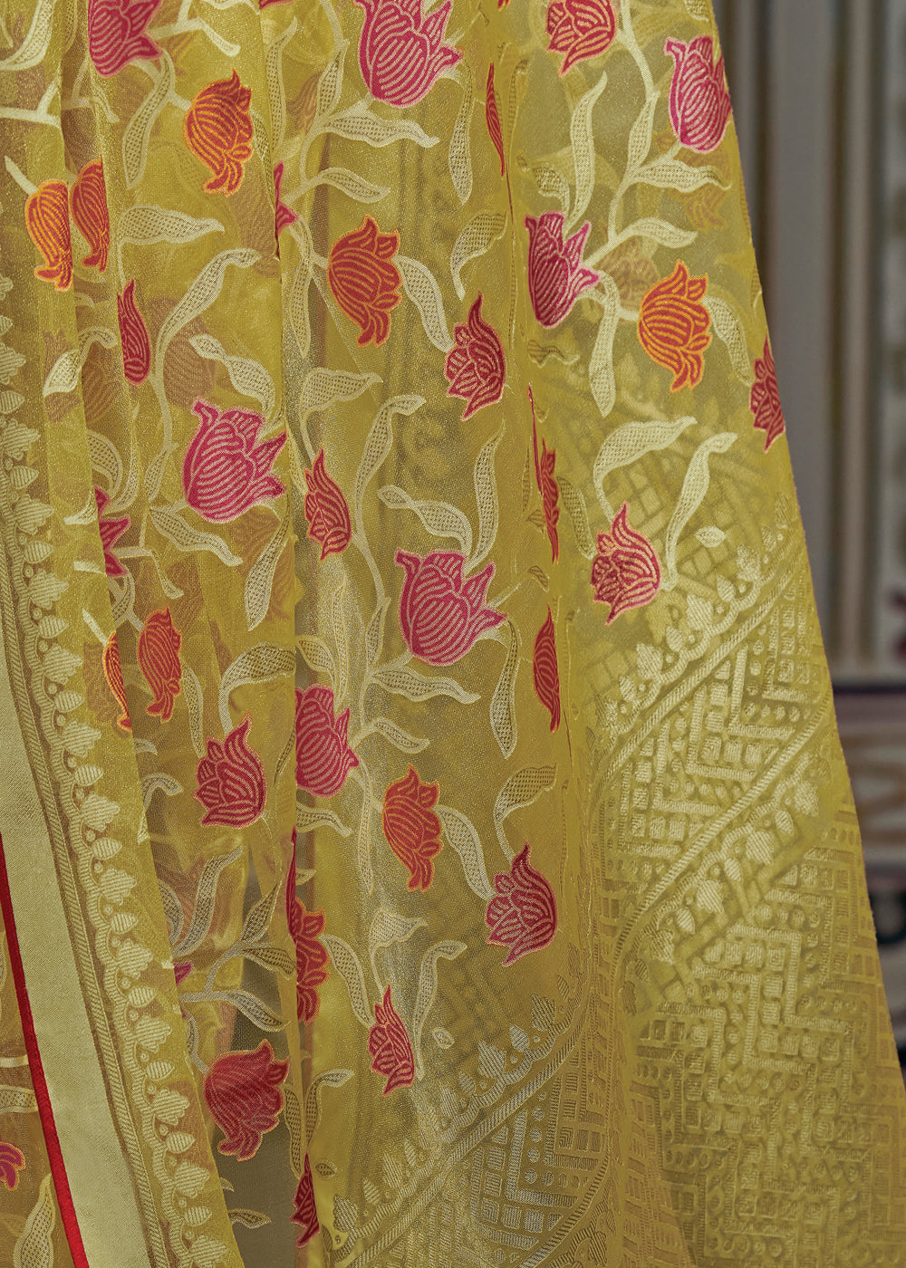 Buy MySilkLove Wild Rice Yellow Woven Soft Silk Saree with Embroidered Blouse Online