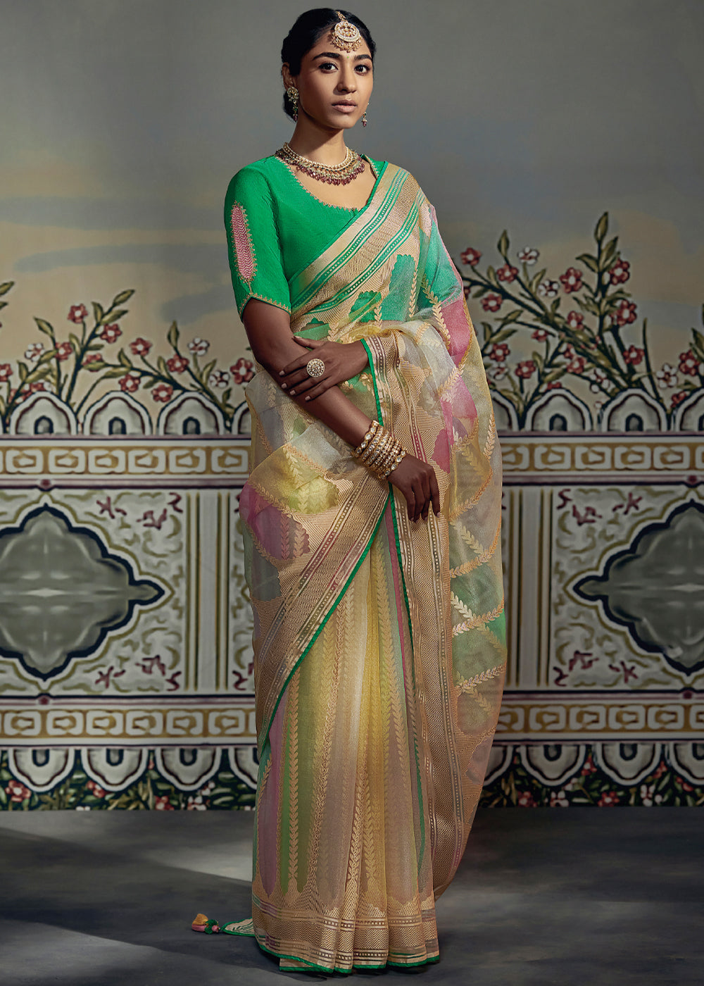 Buy MySilkLove Multicolor Woven Soft Silk Saree with Embroidered Blouse Online