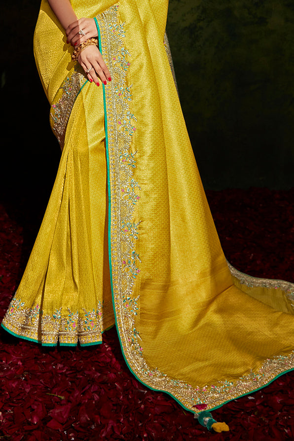 Energy Yellow and Blue South Silk Saree