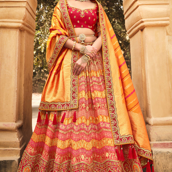 Buy online Orange Red Silk Embroidered Flared Lehenga from ethnic wear for  Women by Odhni for ₹21299 at 0% off | 2024 Limeroad.com