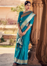 Java Blue Woven Banarasi Satin Silk Saree