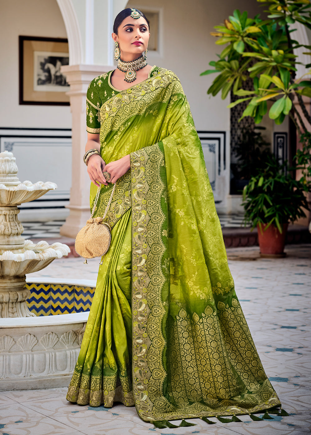 Buy MySilkLove Lemon Green Zari Woven Designer Banarasi Saree Online