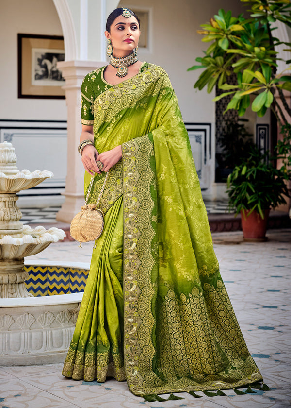 Staggering Lemon Soft Banarasi Silk Saree With Fairytale Blo