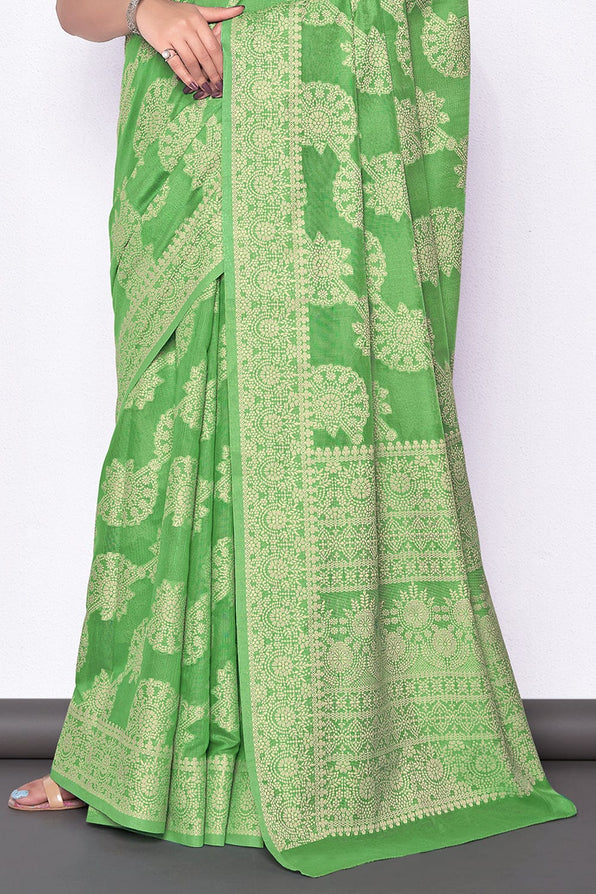 Buy MySilkLove Fern Green Cotton Saree Online