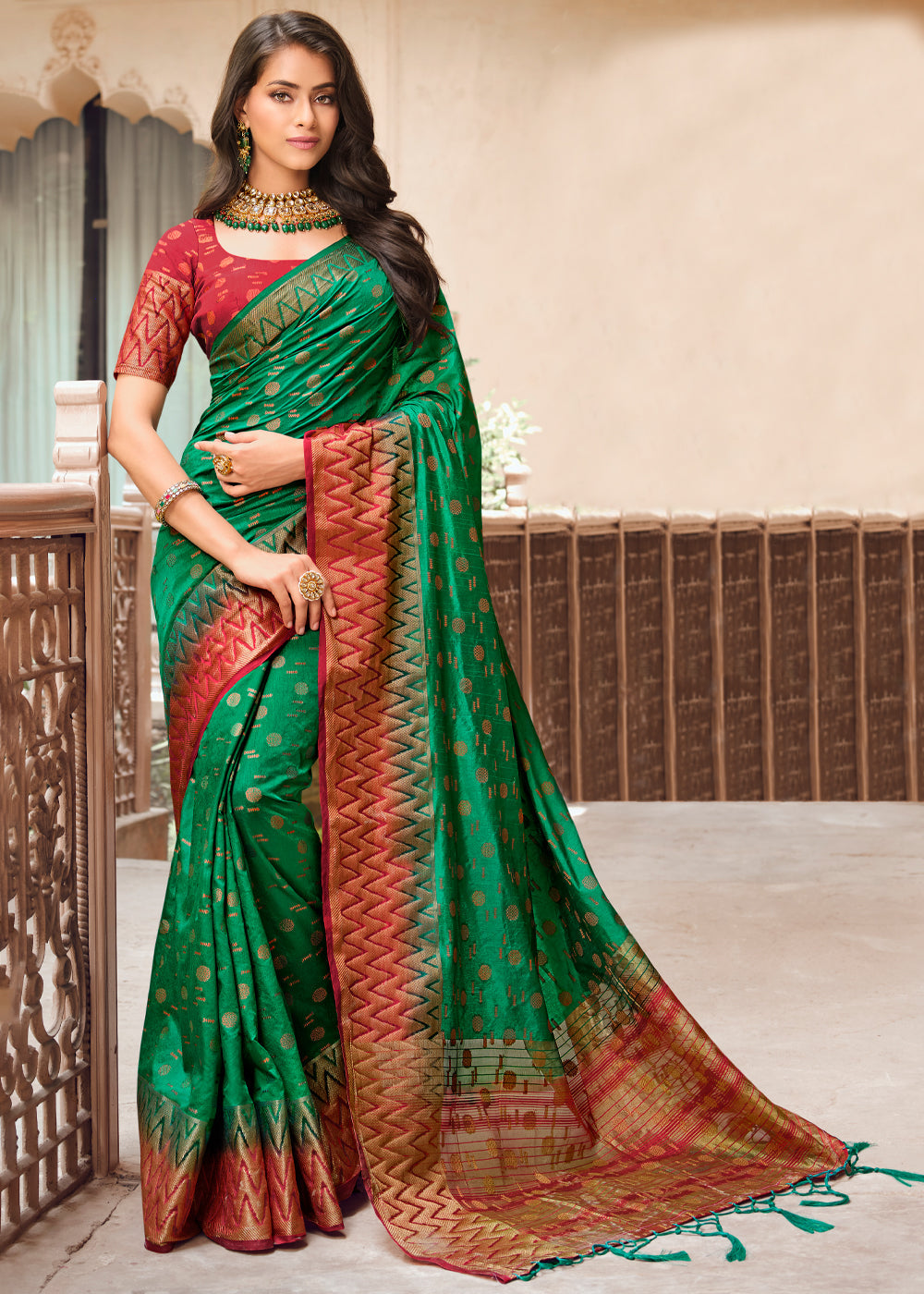 Buy MySilkLove Eucalyptus Green Woven Banarasi Raw Silk Saree Online