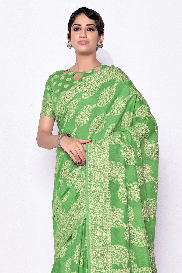 MySilkLove Fern Green Cotton Saree