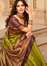 Green and Purple Zari Woven Kanjivaram Saree