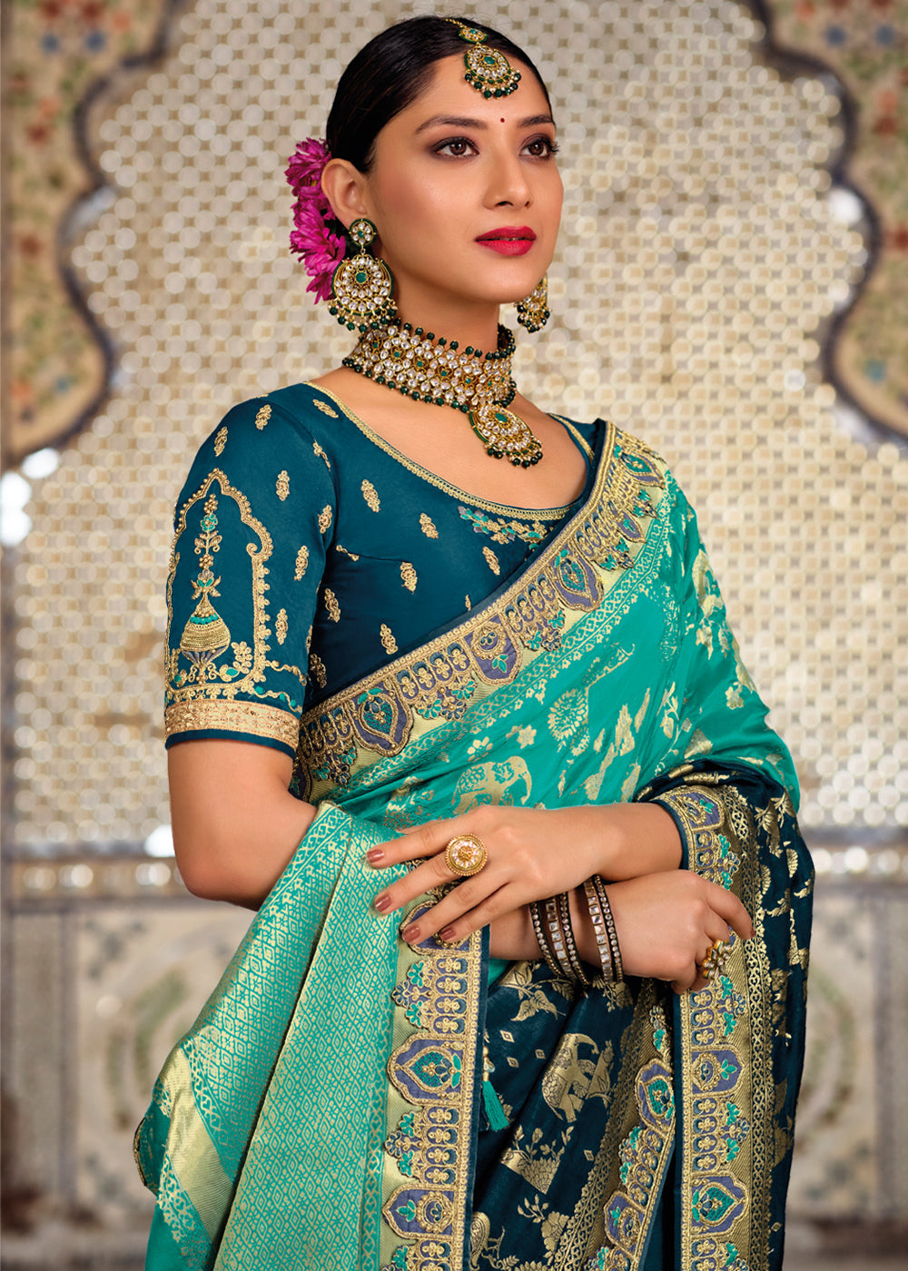 Buy MySilkLove Como Blue Zari Woven Designer Banarasi Saree Online