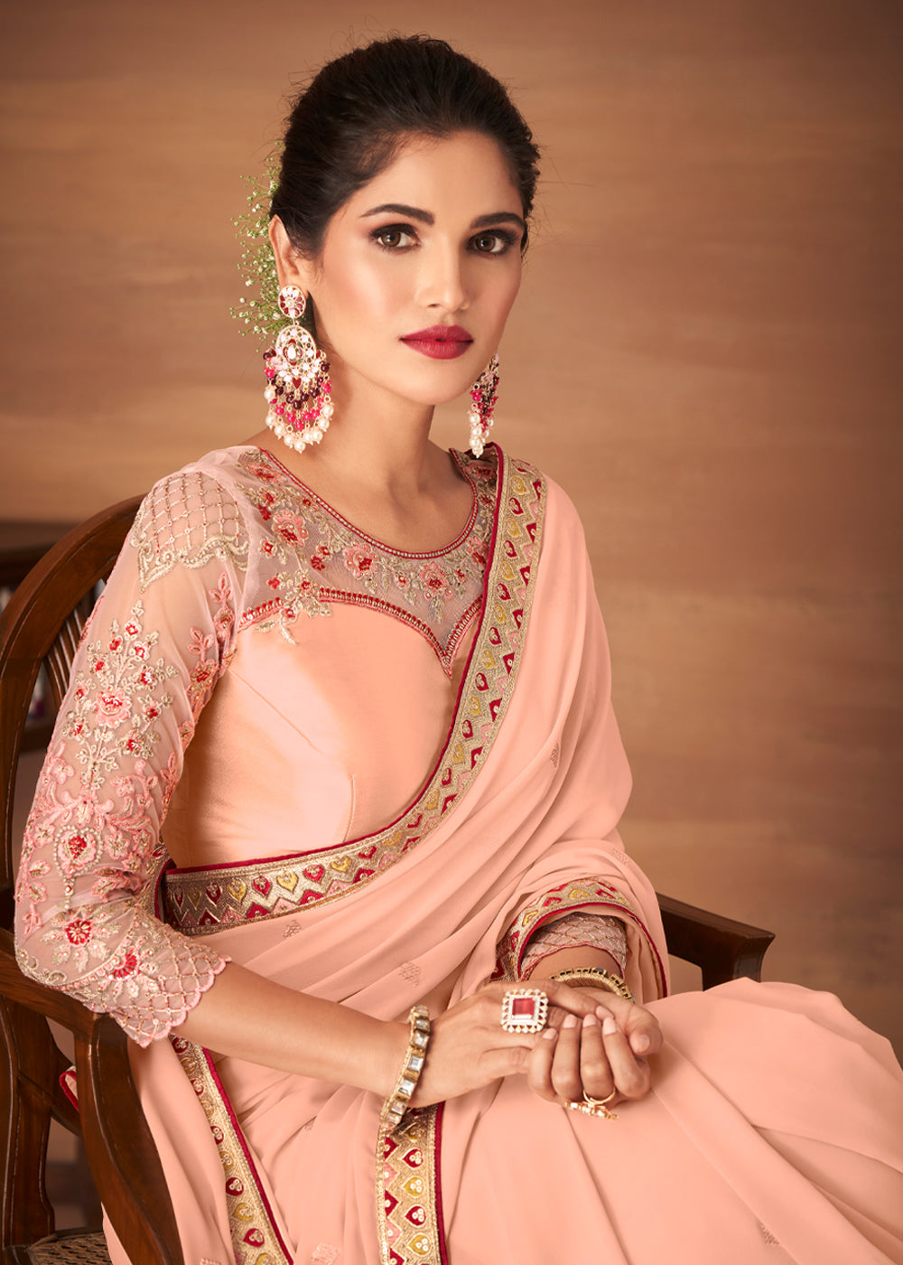 MySilkLove Rose Light Pink Designer Saree with Embroidered Blouse