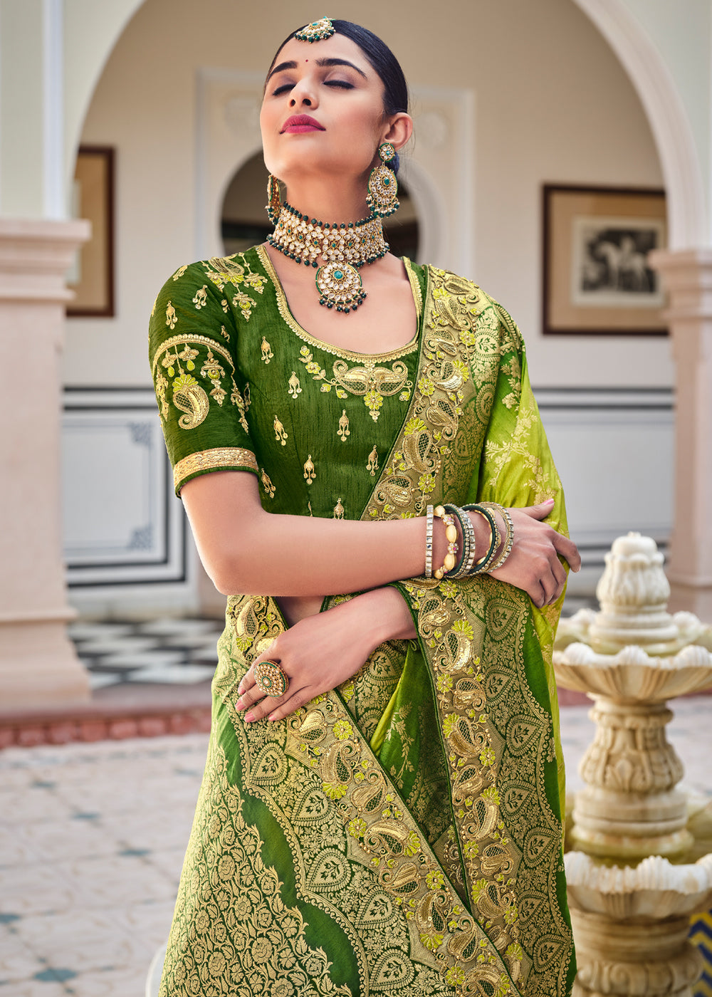 MySilkLove Lemon Green Zari Woven Designer Banarasi Saree