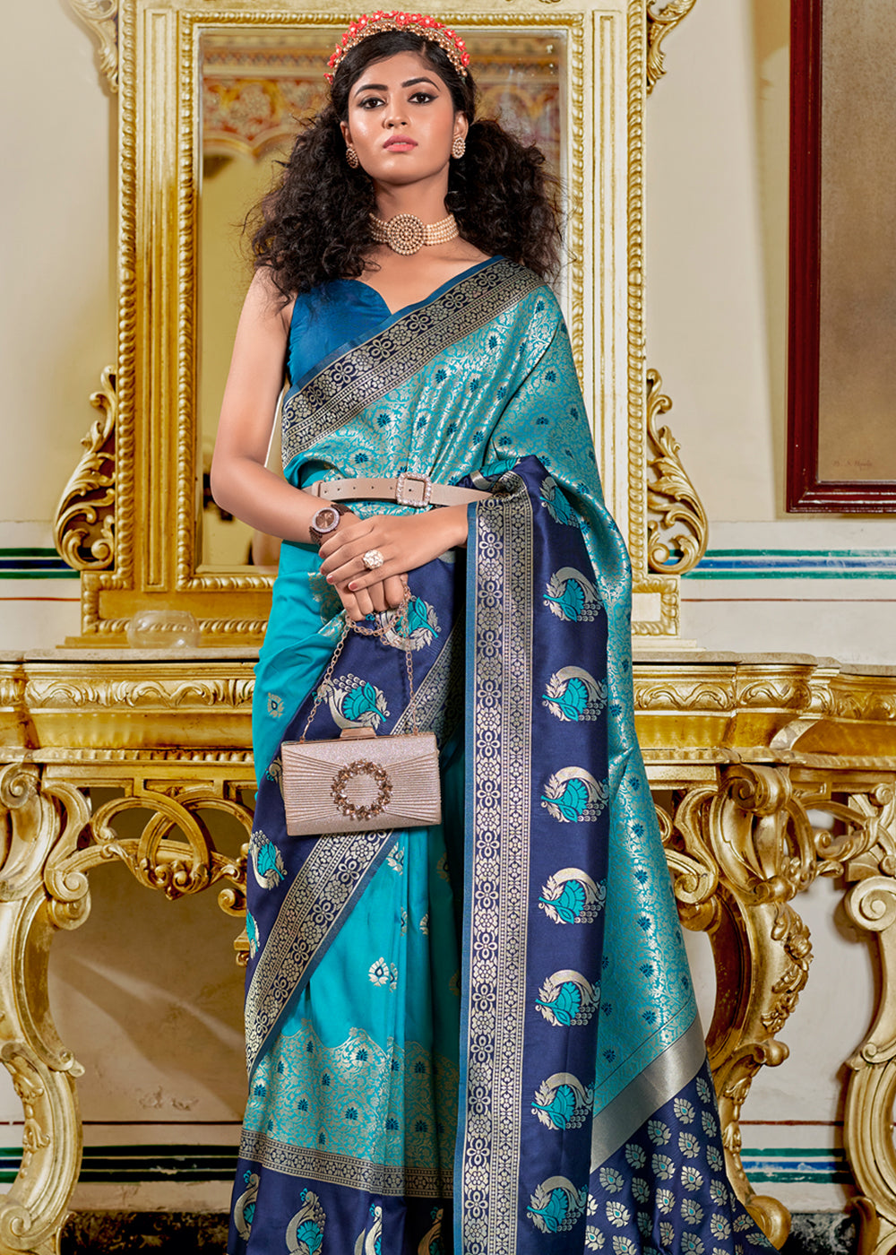 Buy MySilkLove Sinbad Blue Woven Banarasi Silk Saree Online