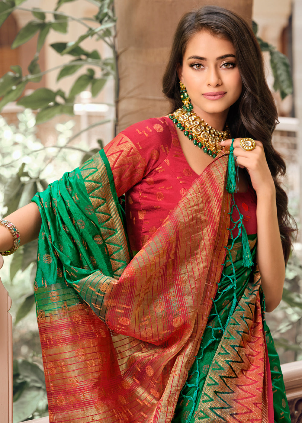 Buy MySilkLove Eucalyptus Green Woven Banarasi Raw Silk Saree Online