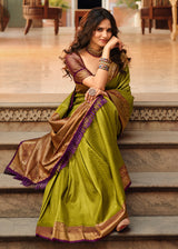 Green and Purple Zari Woven Kanjivaram Saree