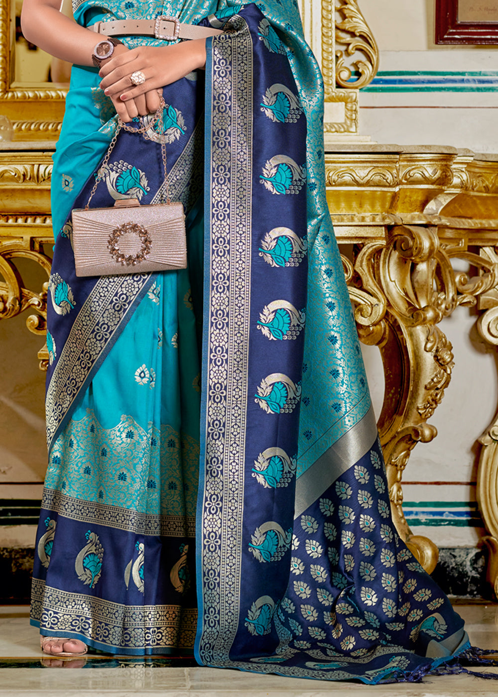 Buy MySilkLove Sinbad Blue Woven Banarasi Silk Saree Online