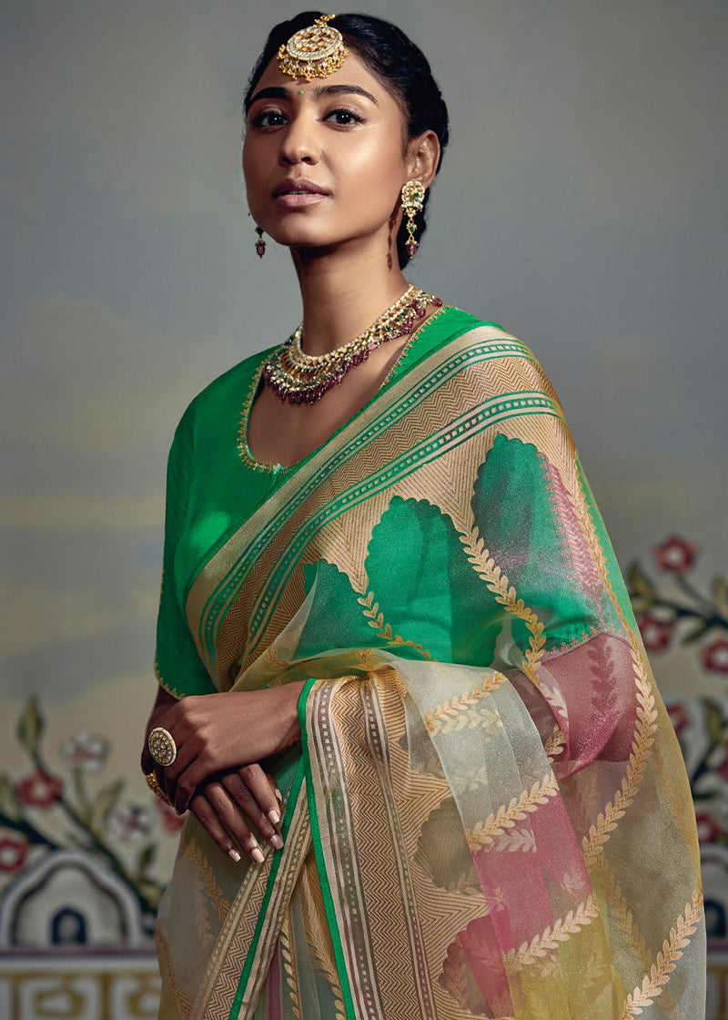 Satin silk Saree with blouse in Multicolor colour 204