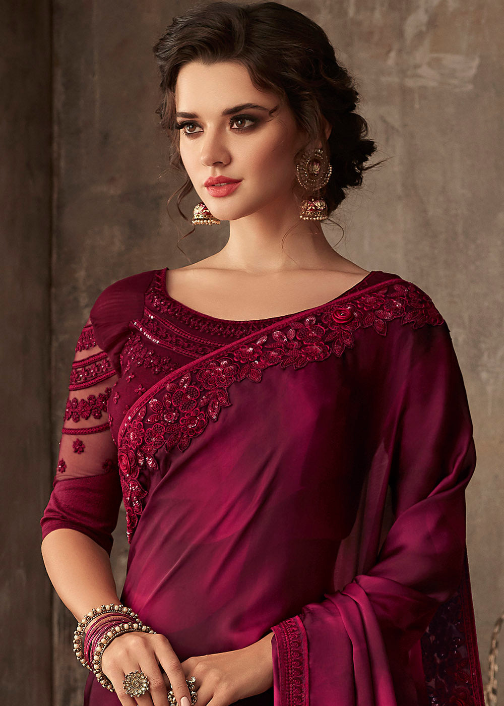 Buy MySilkLove Copper Rust Purple Embroidered Designer Saree Online