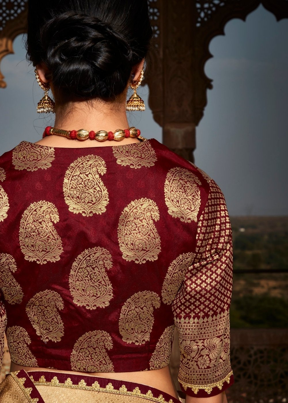 Buy MySilkLove Harvest Gold Cream and Red  Zari Woven Banarasi Silk Saree Online