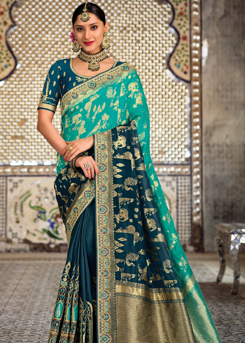 Buy MySilkLove Como Blue Zari Woven Designer Banarasi Saree Online