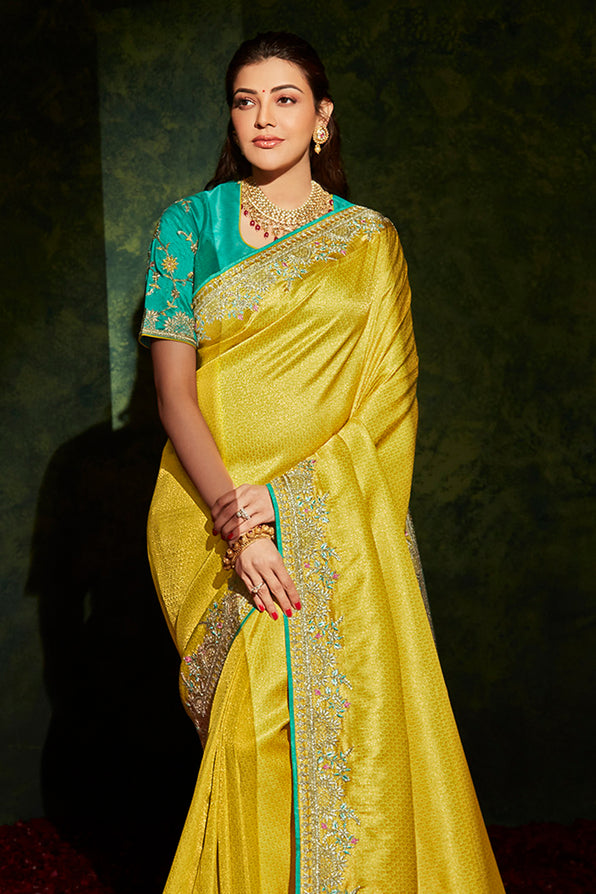 Energy Yellow and Blue South Silk Saree