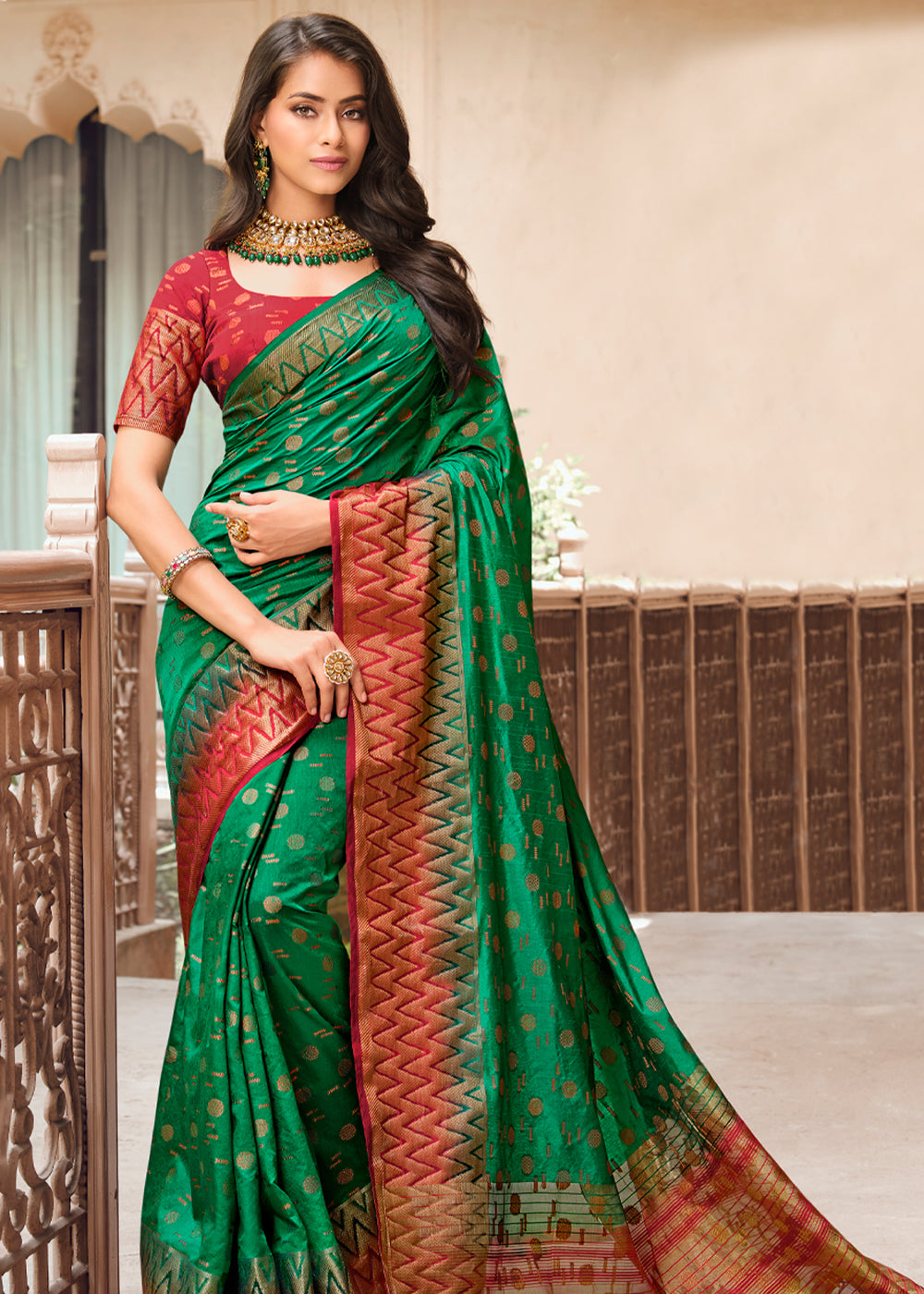 Buy MySilkLove Eucalyptus Green Woven Banarasi Raw Silk Saree Online