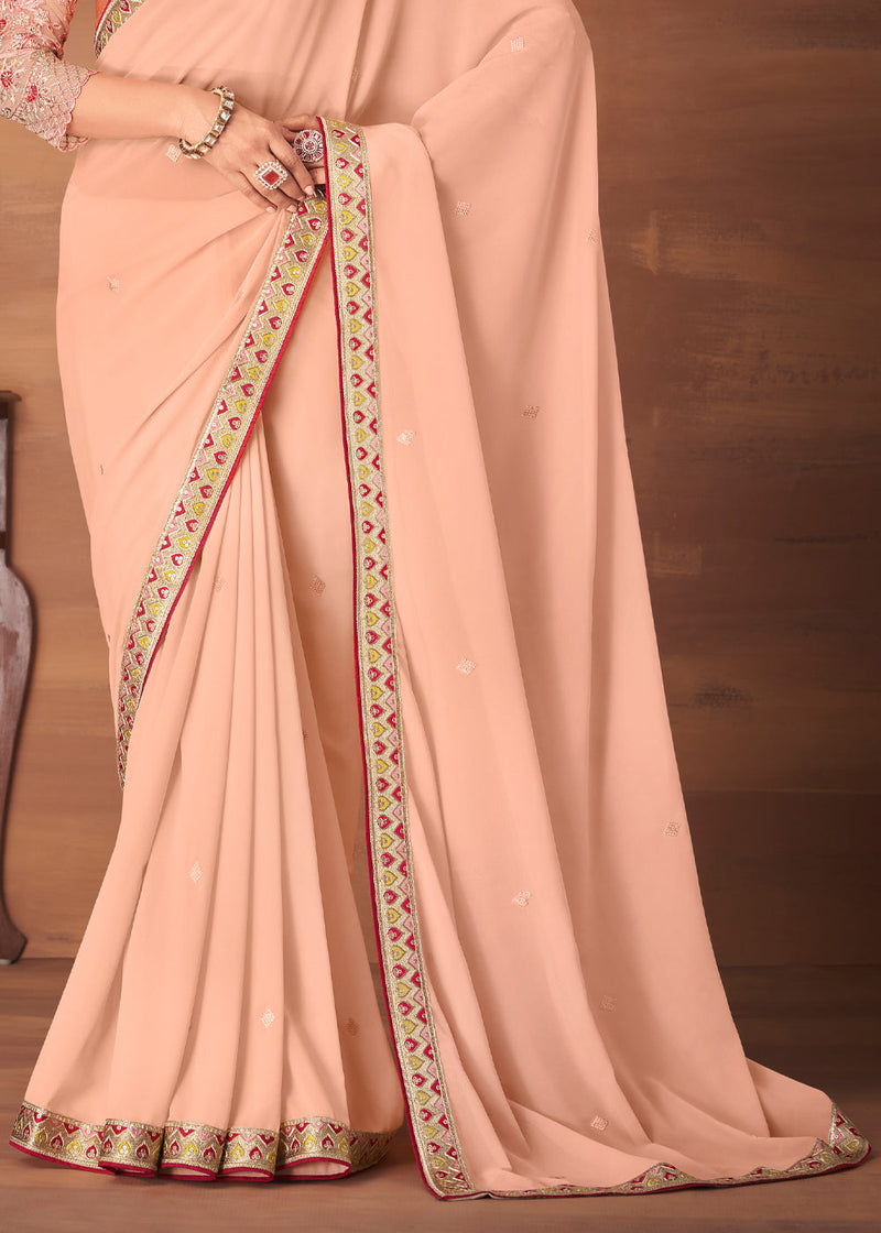 Rose Light Pink Designer Saree with Embroidered Blouse