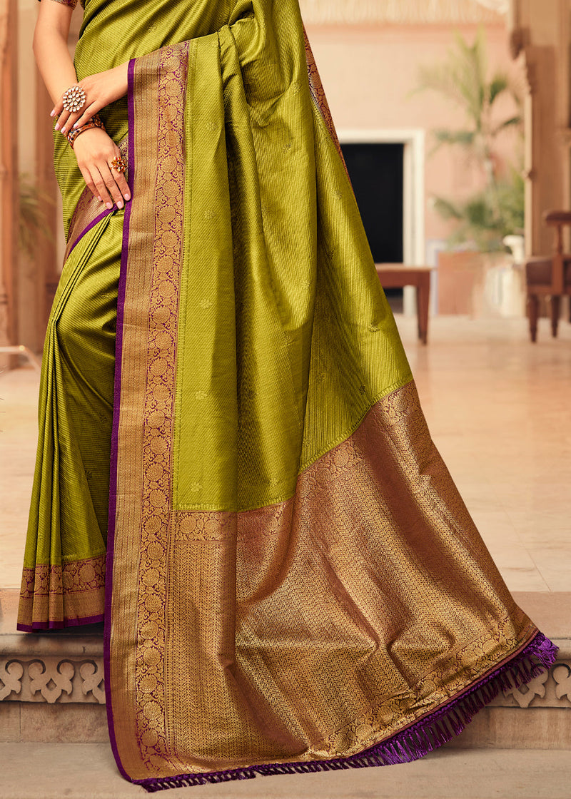 Green and Purple Zari Woven Kanjivaram Saree