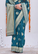 Jelly Bean Blue Zari Woven Banarasi Silk Saree
