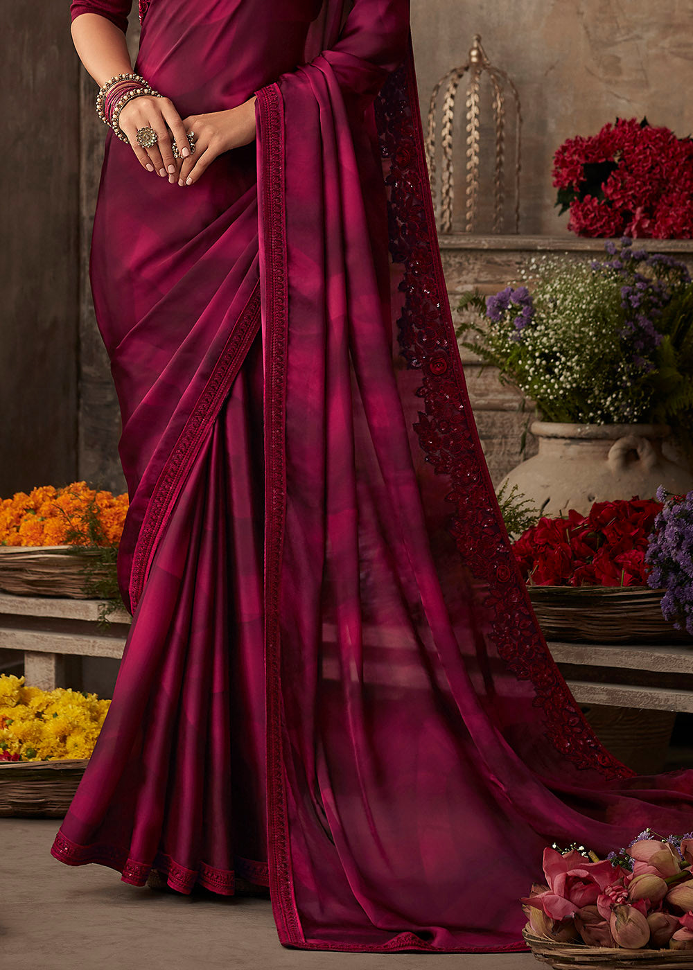 Buy MySilkLove Copper Rust Purple Embroidered Designer Saree Online