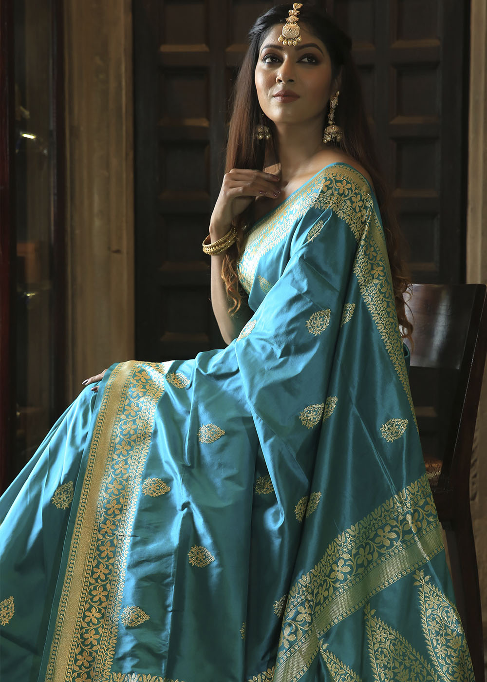 Buy MySilkLove Pearl Blue Katan Pure Silk Handwoven Booti Work Saree Online