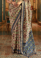 Sirocco Beige and Blue Woven Patola Silk Saree