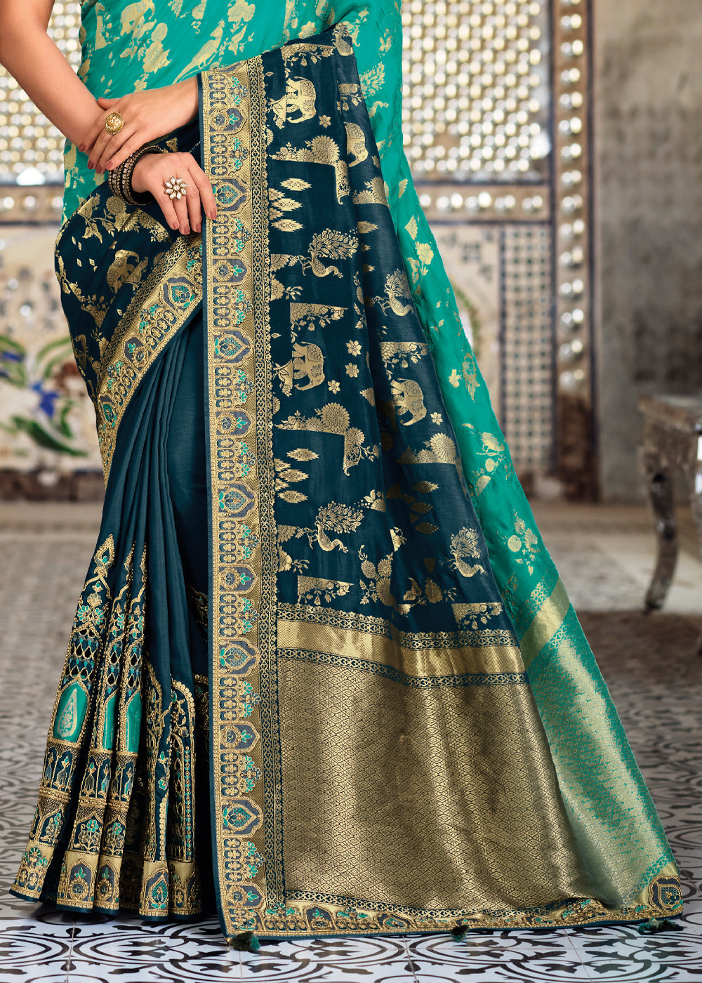 Buy MySilkLove Como Blue Zari Woven Designer Banarasi Saree Online