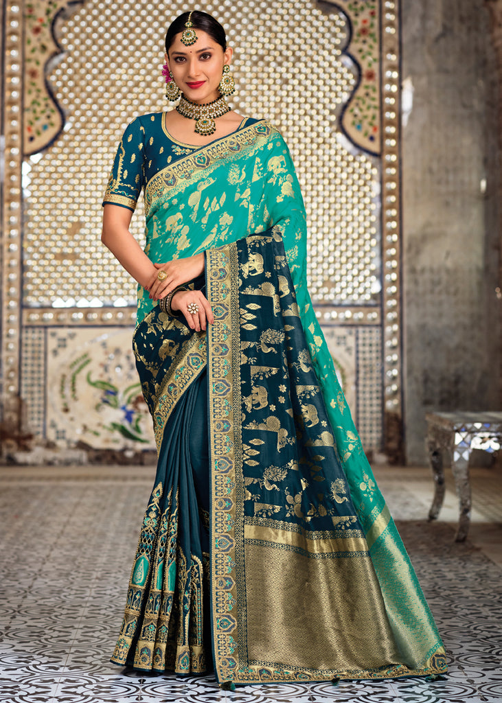 Buy MySilkLove Como Blue Zari Woven Designer Banarasi Saree Online