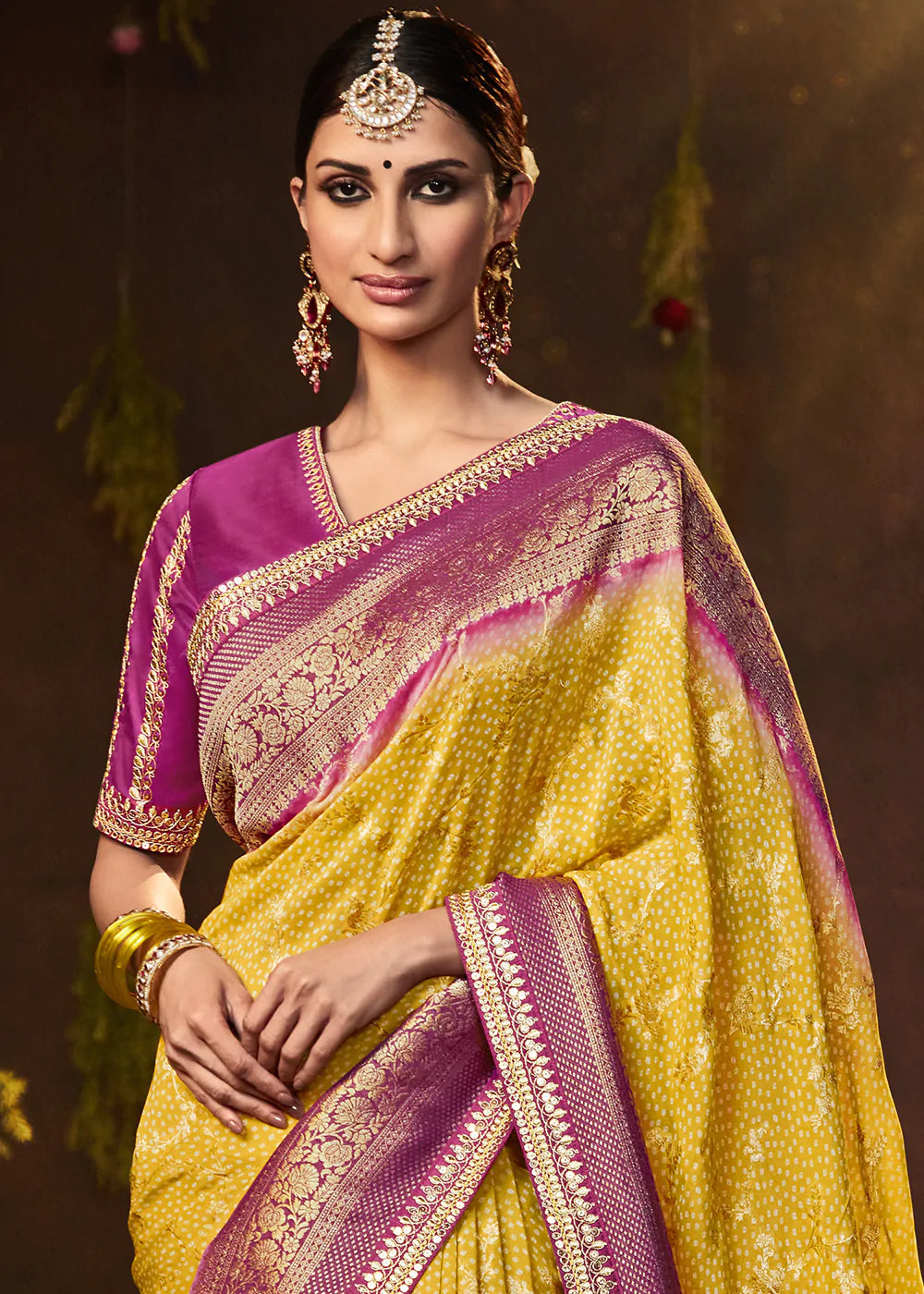 Buy MySilkLove Anzac Yellow Woven Georgette Designer Saree with Embroidered Blouse Online