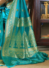 Pearl Blue Katan Pure Silk Handwoven Booti Work Saree