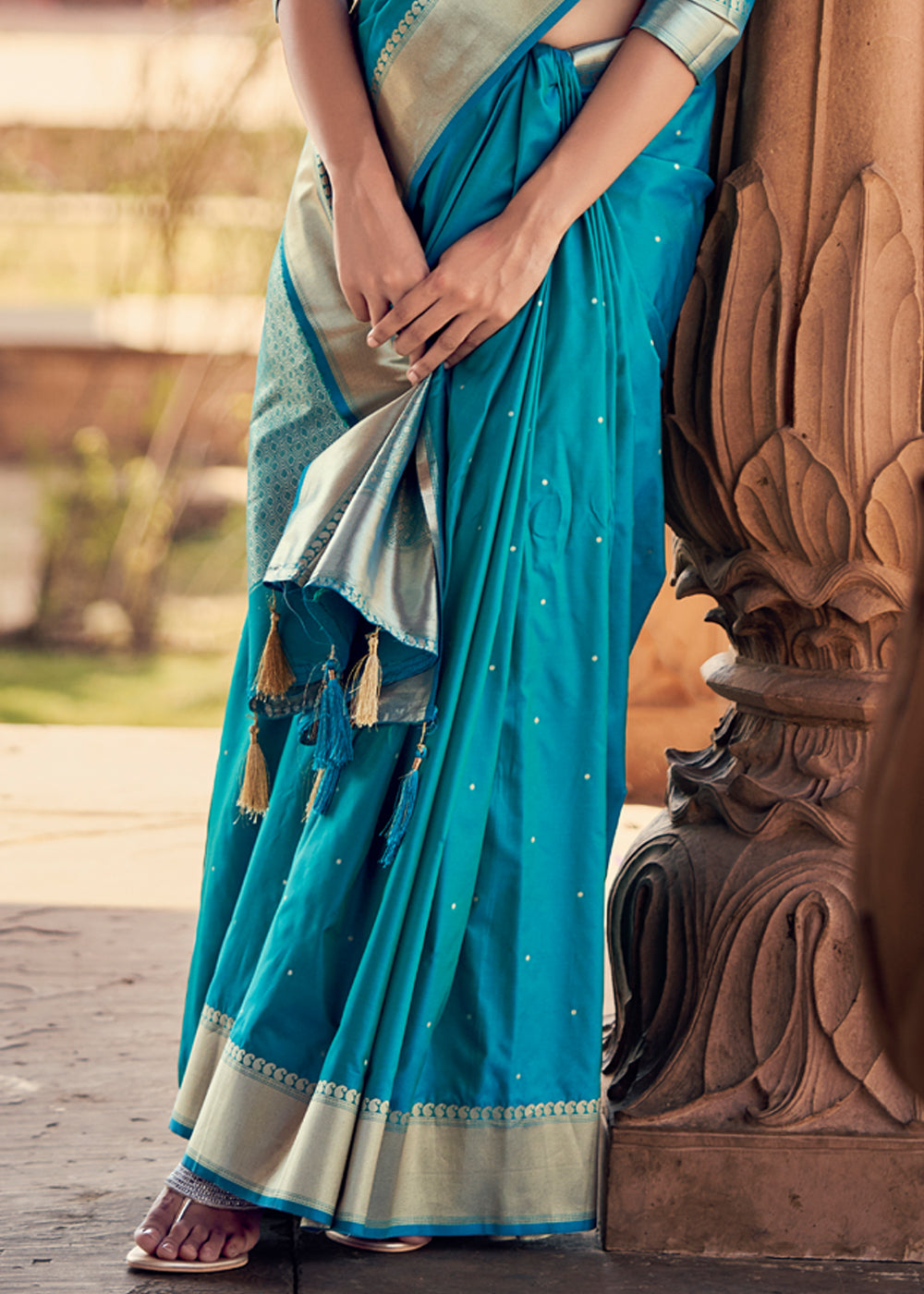 Buy MySilkLove Java Blue Woven Banarasi Satin Silk Saree Online