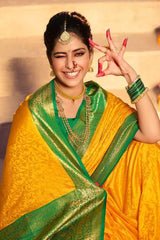 Fuel Yellow Zari Woven Kanjivaram Saree
