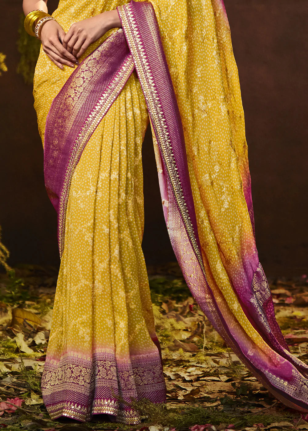 Buy MySilkLove Anzac Yellow Woven Georgette Designer Saree with Embroidered Blouse Online