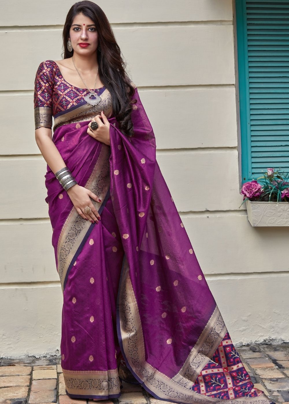 Buy MySilkLove Cannon Purple Zari Woven Banarasi Saree Online