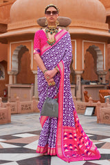 Vivid Purple Printed Patola Silk Saree