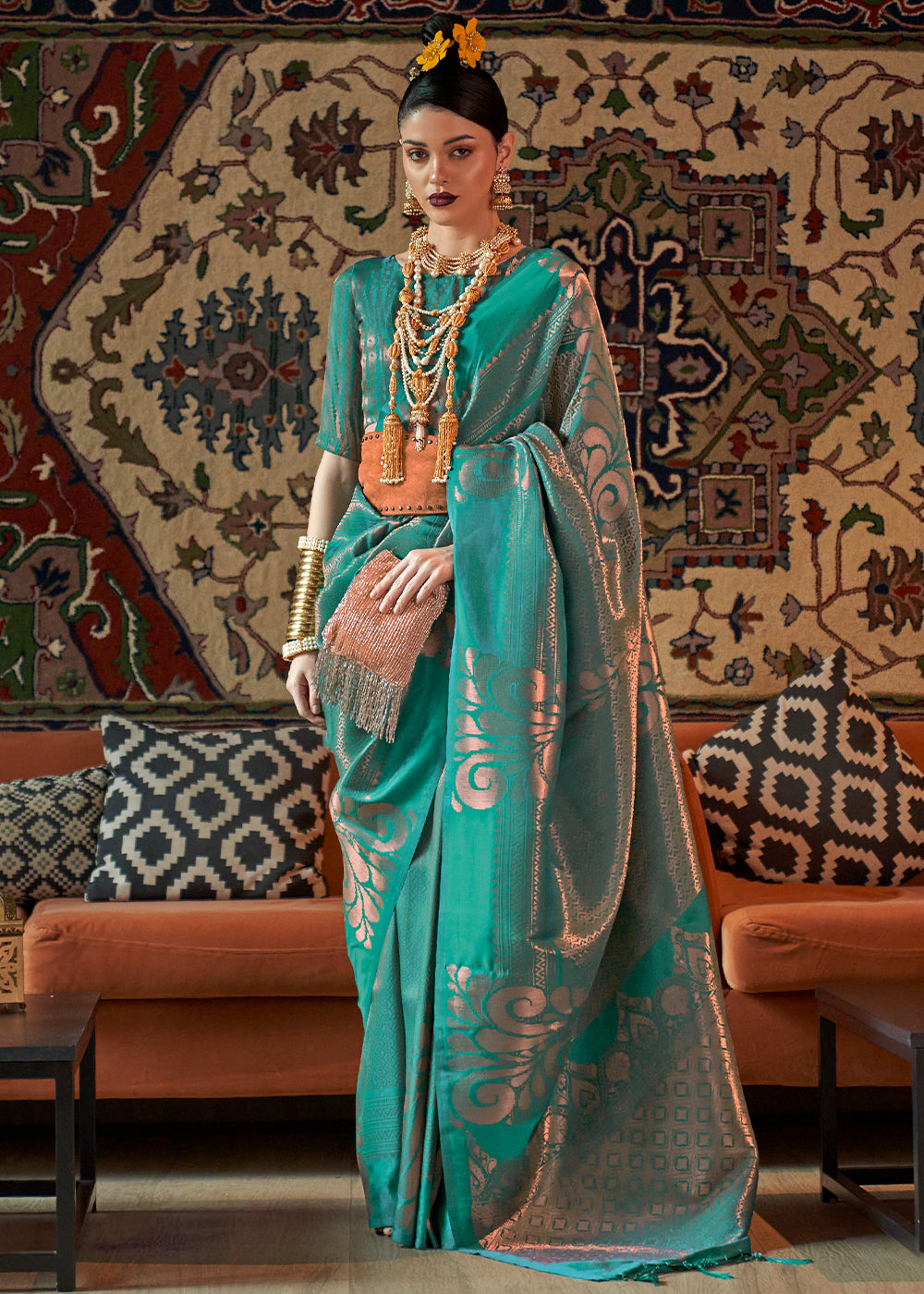 Buy MySilkLove Jade Green Copper Zari Woven Banarasi Saree Online