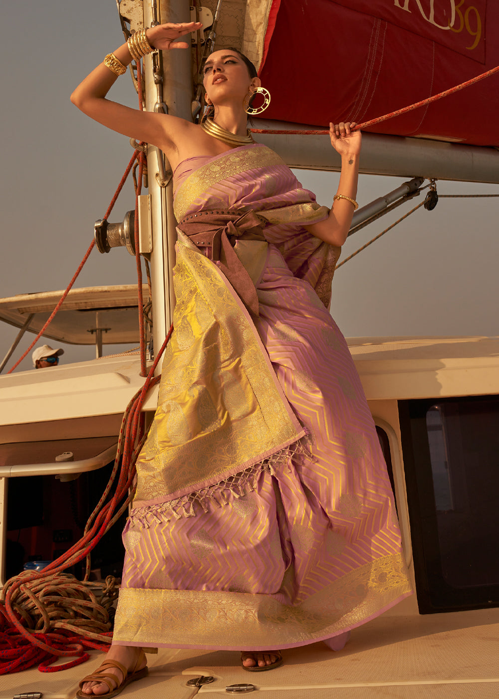 Buy MySilkLove Cape Palliser Pink Dual Tone Banarasi Satin Silk Saree Online