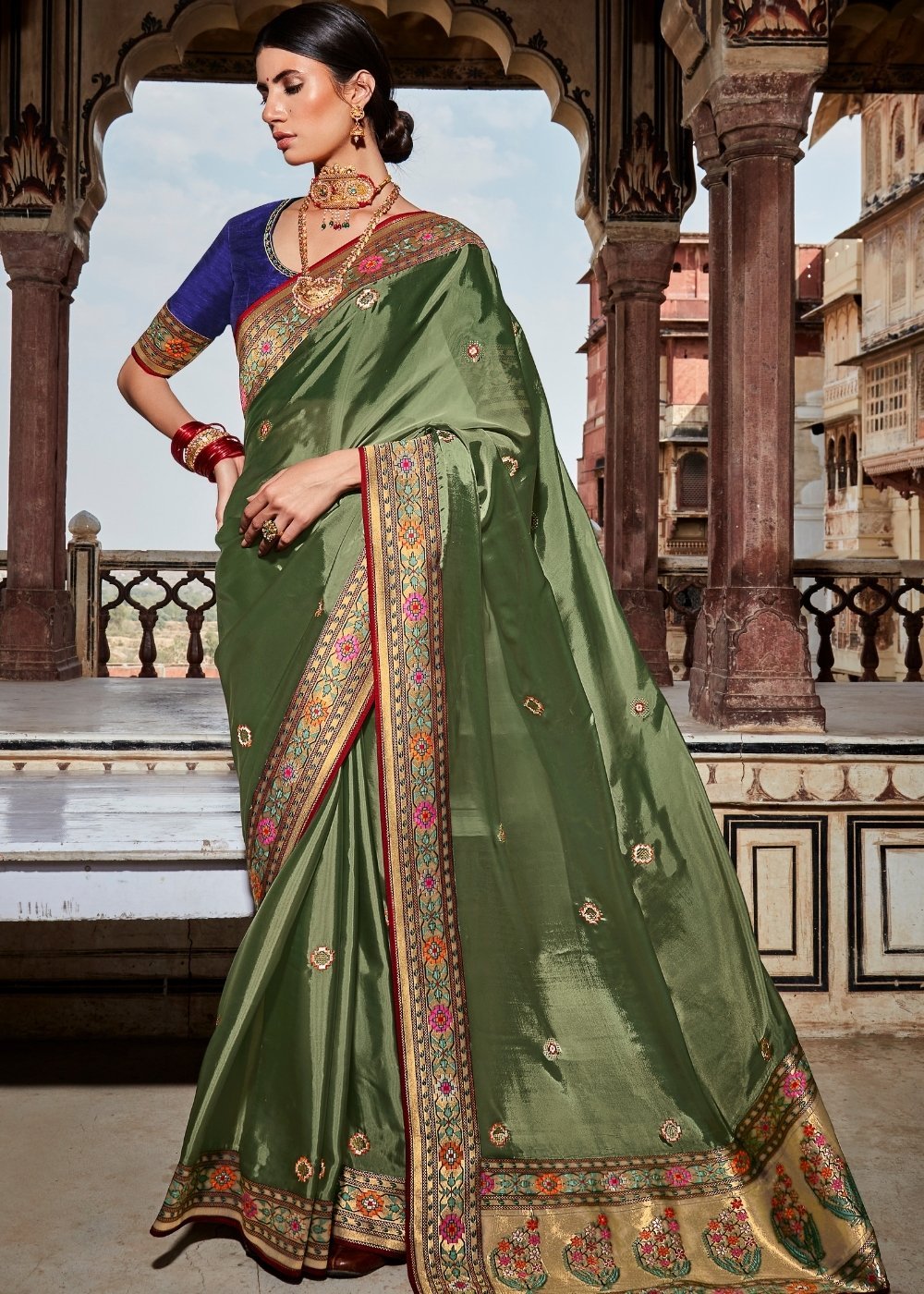 Buy MySilkLove Finch Green  Zari Woven Banarasi Silk Saree Online