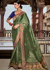 Finch Green  Zari Woven Banarasi Silk Saree