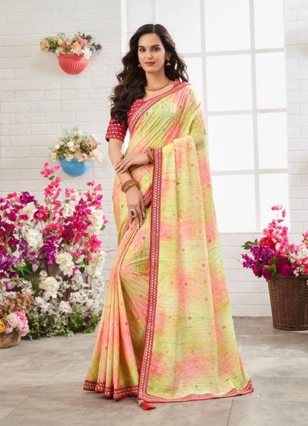 Buy MySilkLove New Orleans Yellow Multicolor Chinon Printed Saree Online