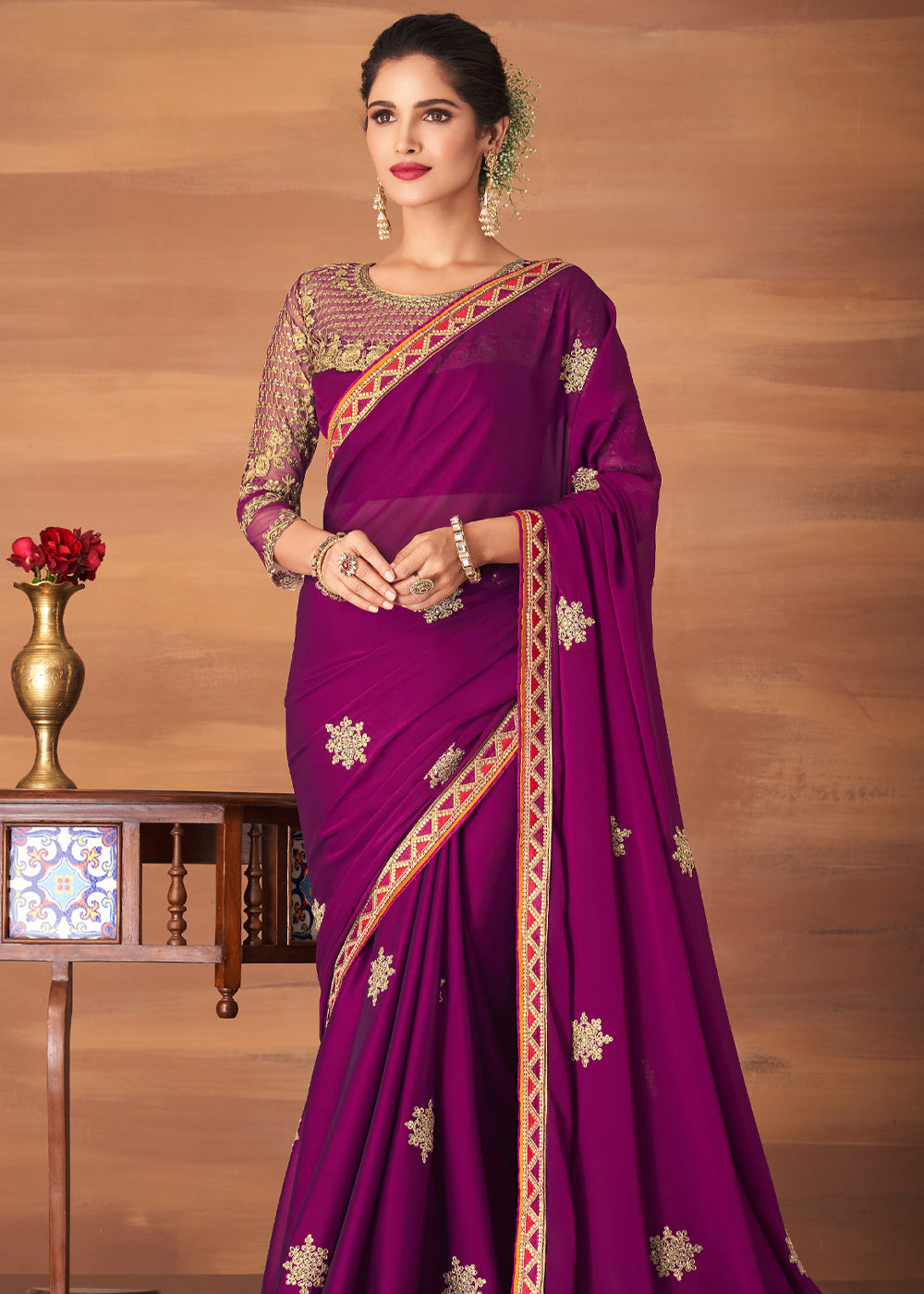 Buy MySilkLove Camelot Purple Designer Saree with Embroidered Blouse Online