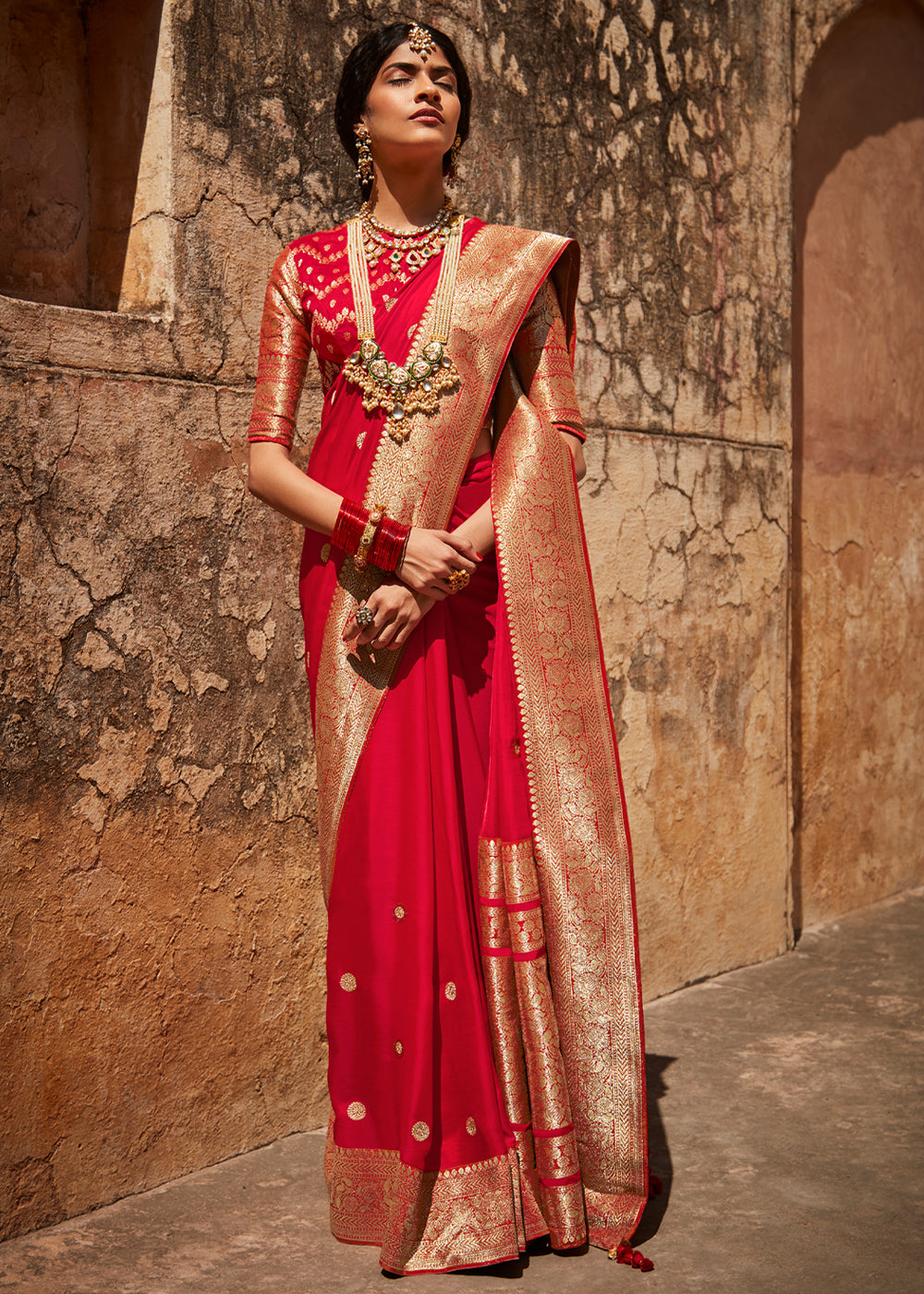 Buy MySilkLove Valencia Red Zari Woven Designer Banarasi Saree Online