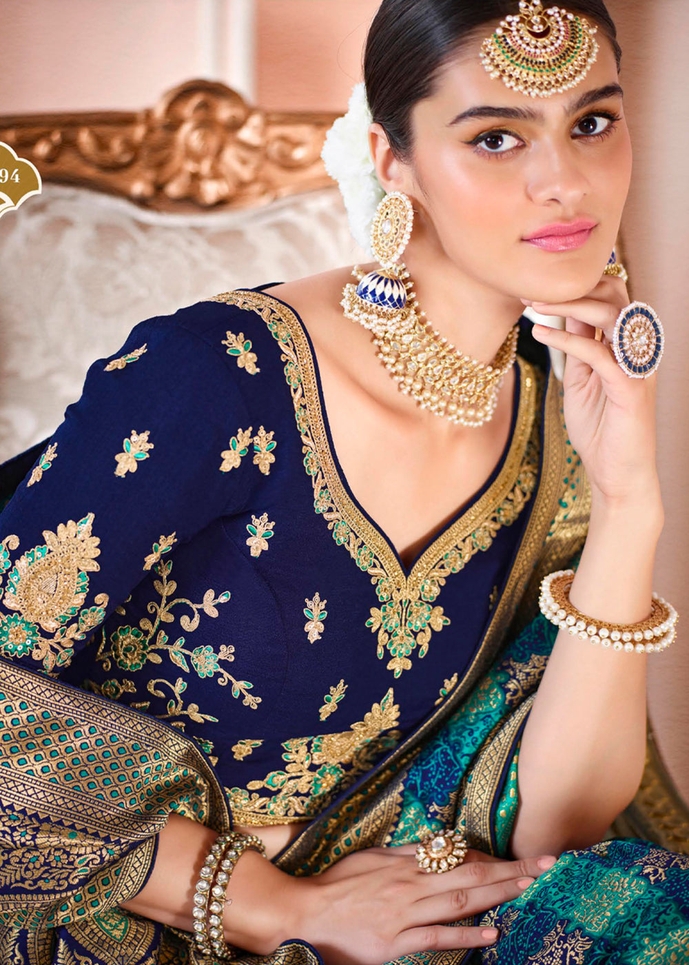 Buy MySilkLove Emerald Green and Blue Zari Woven Banarasi Saree with Designer Blouse Online