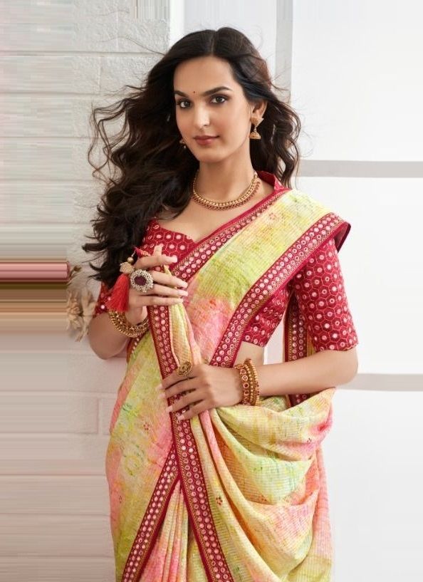 MySilkLove New Orleans Yellow Multicolor Chinon Printed Saree