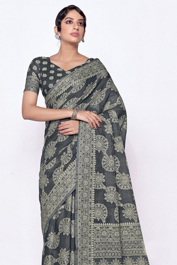 Buy MySilkLove Mid Grey Cotton Saree Online