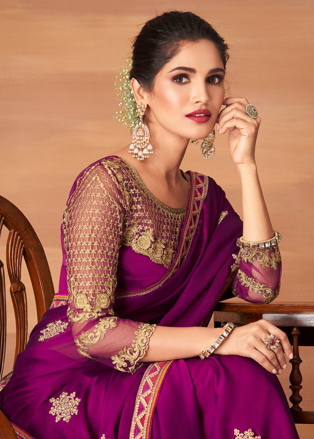 Buy MySilkLove Camelot Purple Designer Saree with Embroidered Blouse Online